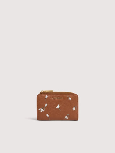 METALLIC SMALL WALLET WITH EMBROIDERED FLOWER PATTERN